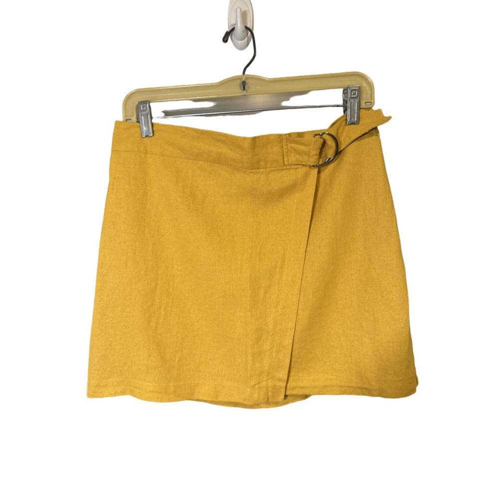 JOE B Size L Linen Blend Mustard Yellow Mini Skirt